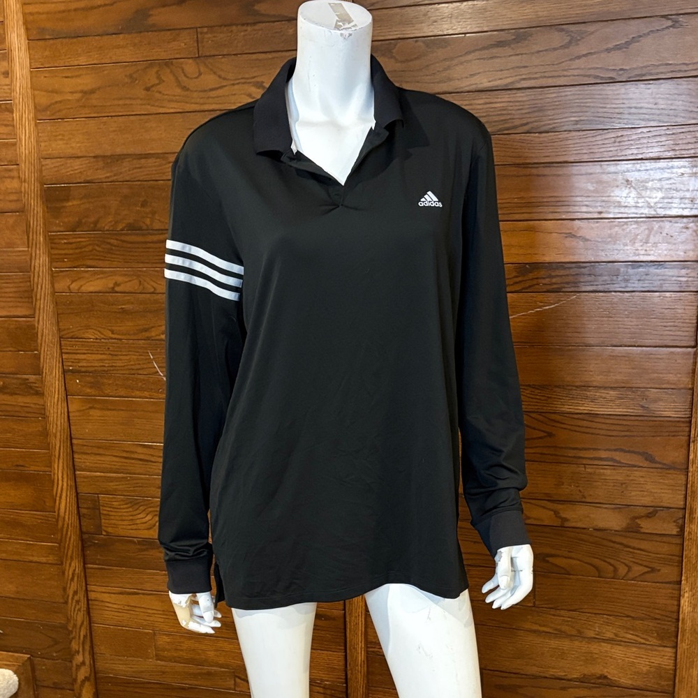 Adidas Black Long Sleeve Tee with White Stripes